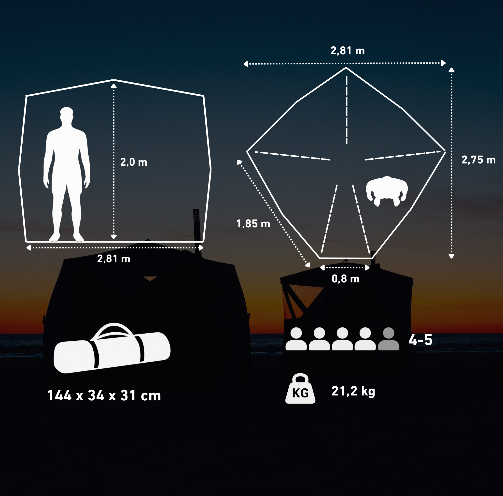 Set: Saunazelt Dalen + Ofen + Sauna-Zubehör + Bänke + Eistonne