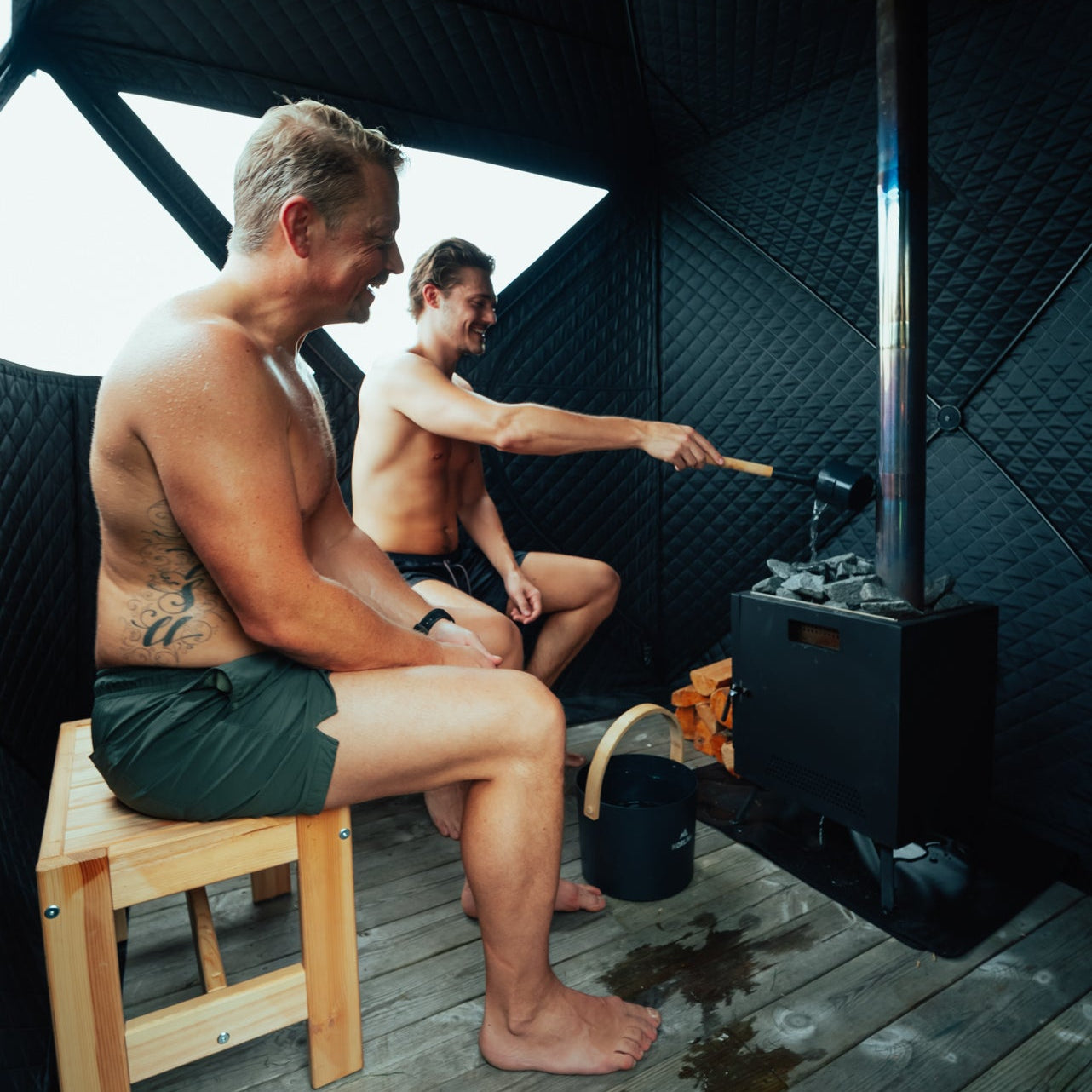 Ensemble : tente sauna Isen 2.0 + poêle + accessoires sauna