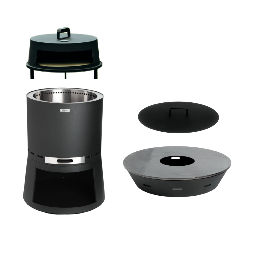 Set: Skara Pluss + Deckel + Feuerplatten-Grill + Pizzaofen-Aufsatz