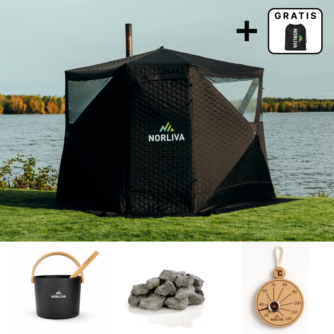 Set : tente sauna Dalen 3.0 + poêle + accessoires de sauna