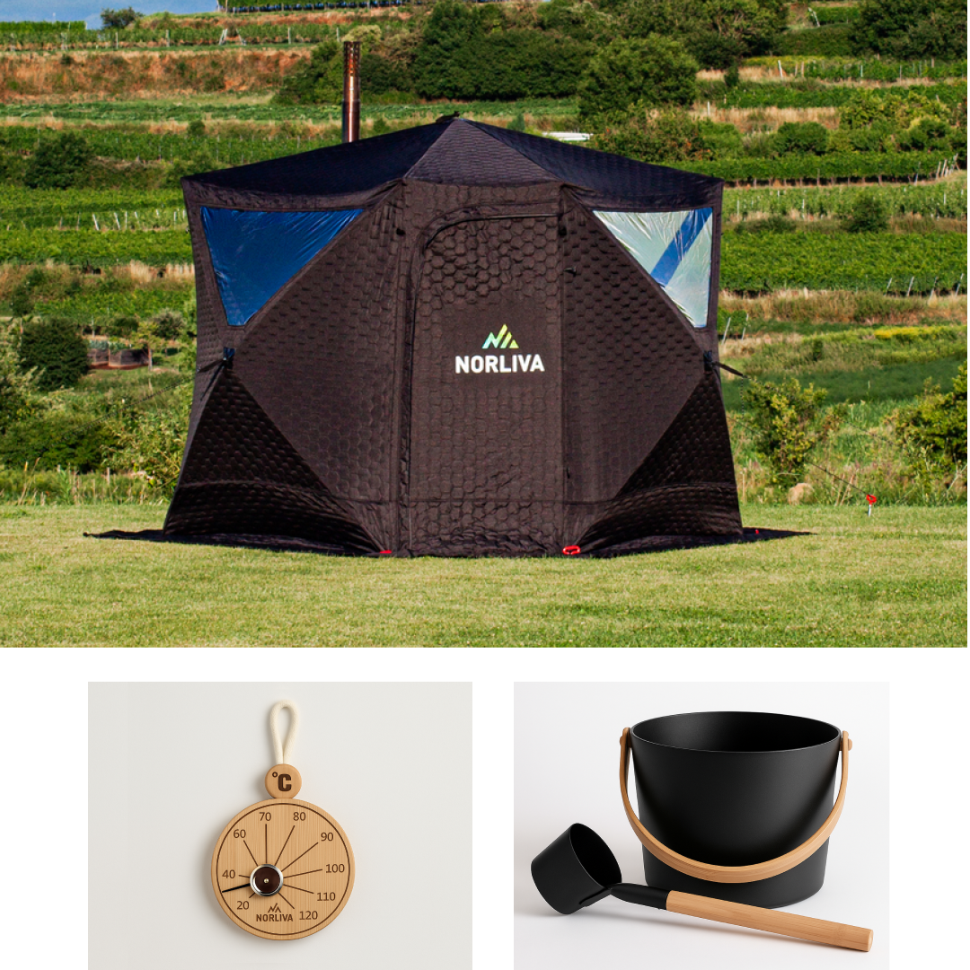 Set: Saunazelt Dalen + Ofen + Sauna-Zubehör