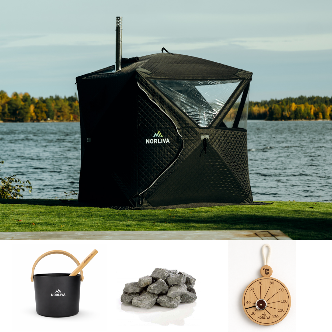 Set: Saunazelt Isen 3.0 + Ofen + Sauna-Zubehör