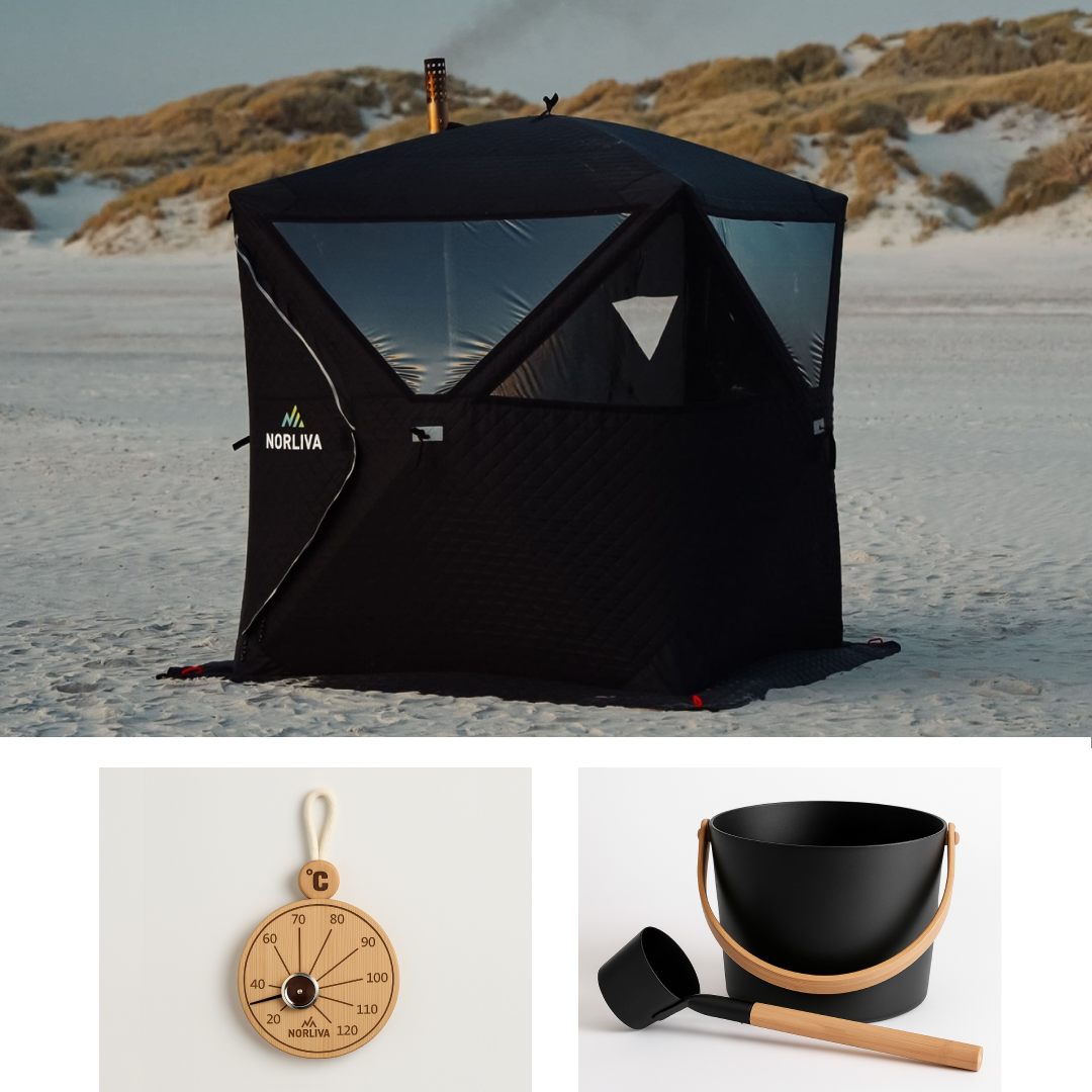 Set: Saunazelt Isen + Ofen + Sauna-Zubehör