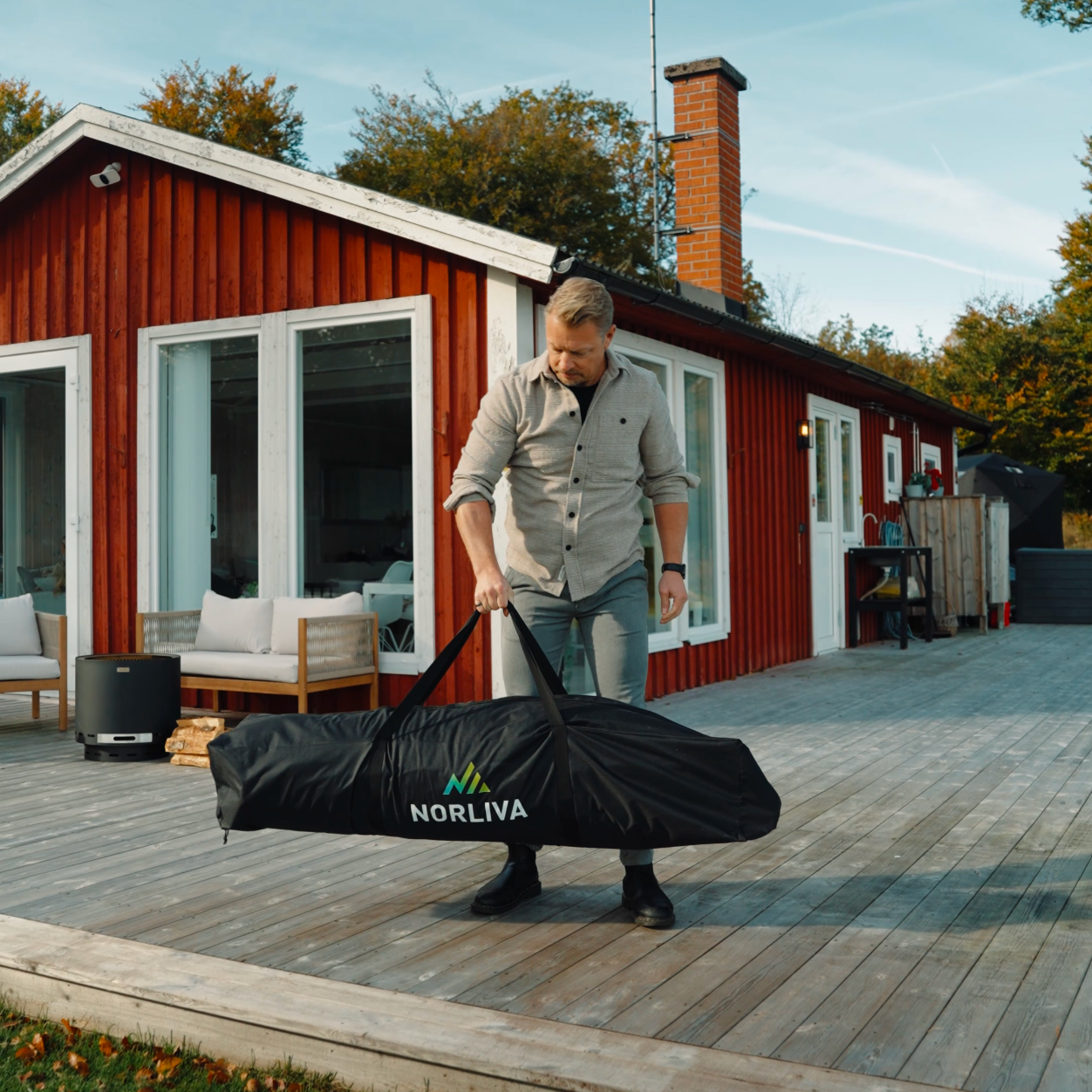 Set: Saunazelt Dalen + Ofen + Sauna-Zubehör + Regenschutz