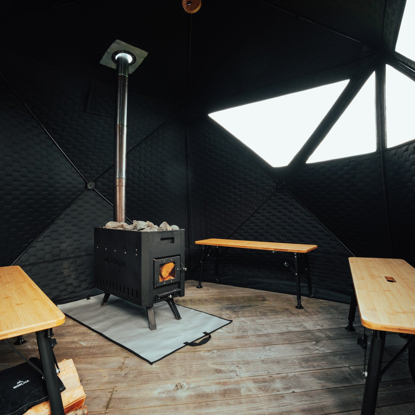 Set: Saunazelt Dalen + Ofen + Sauna-Zubehör + Regenschutz