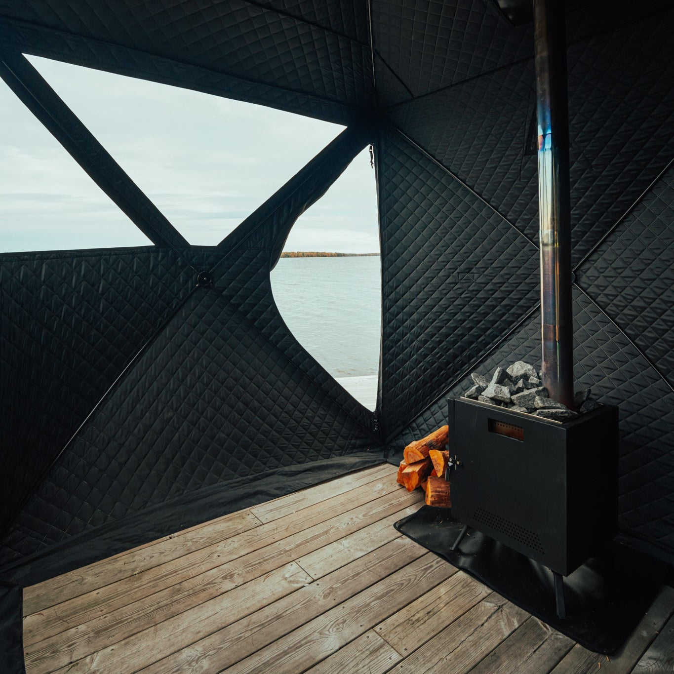 Set: Saunazelt Isen + Ofen + Sauna-Zubehör + Bänke + Eistonne