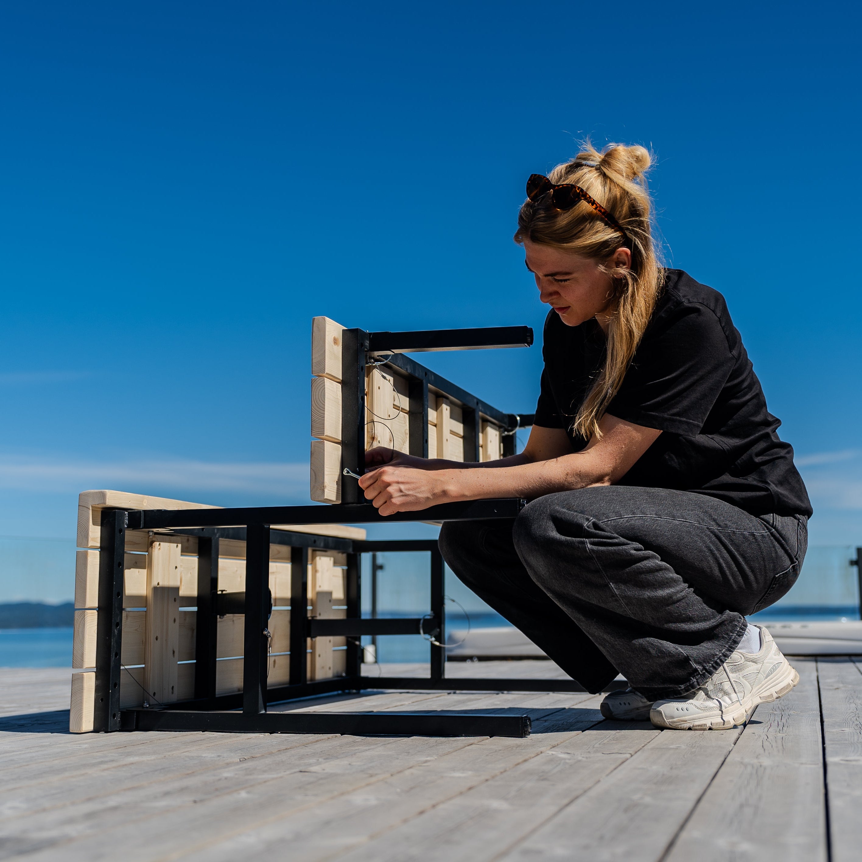 Banc de sauna à deux niveaux, pliable