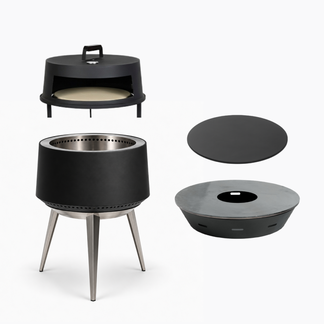 Set: Juna Pluss + Deckel + Feuerplatten-Grill + Pizzaofen-Aufsatz
