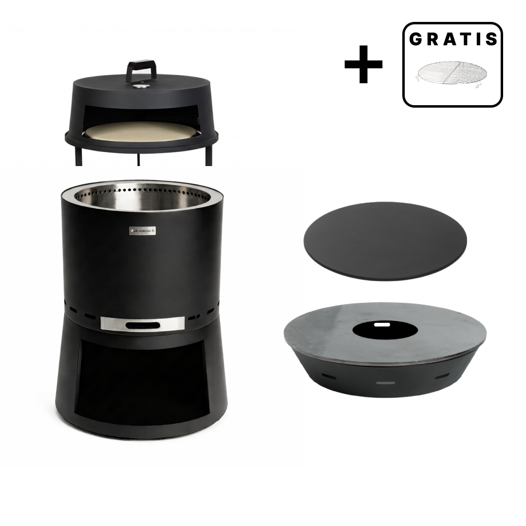 Set: Skara Pluss + Deckel + Feuerplatten-Grill + Pizzaofen-Aufsatz